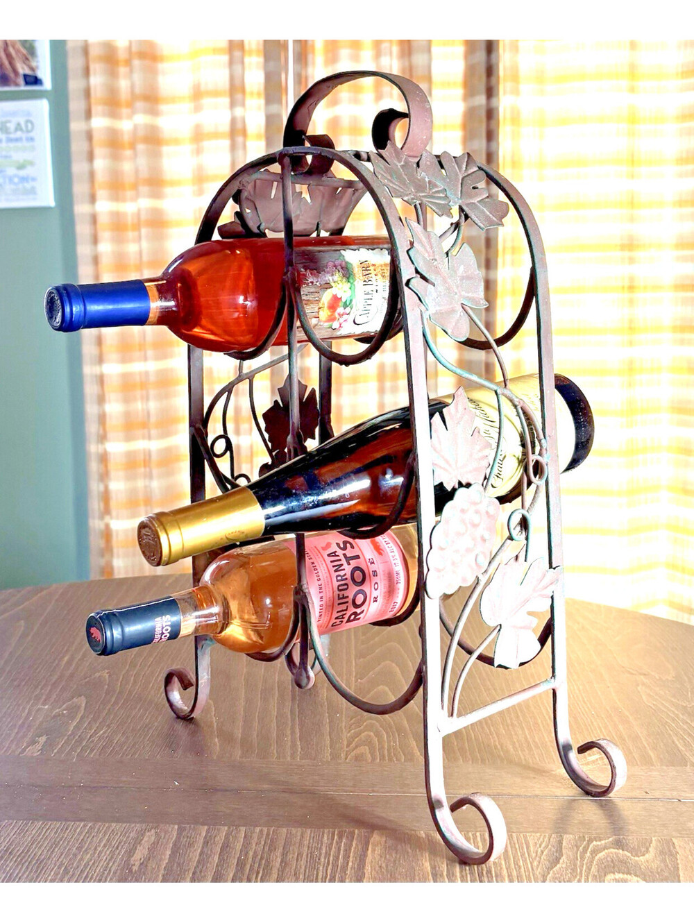 Metal Wire Copper Antique Style Tabletop Wine Bottle Rack